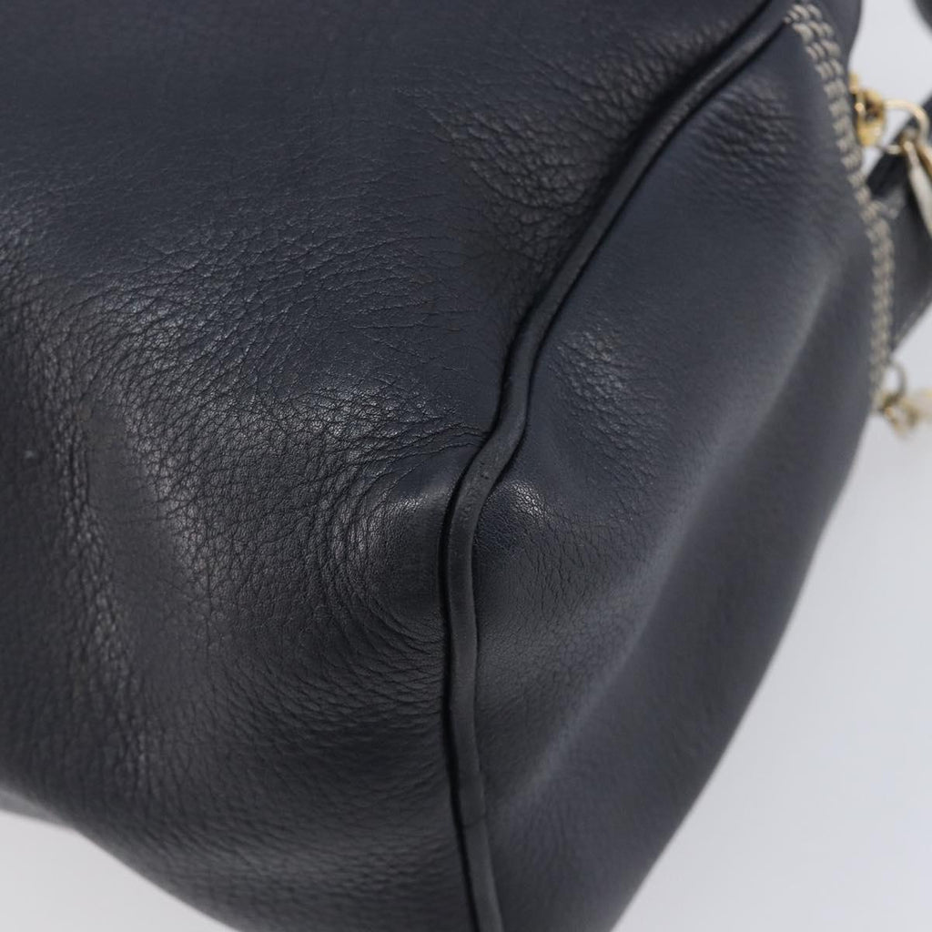 LOEWE Anagram Shoulder Bag Leather Navy Gold Auth 211867A