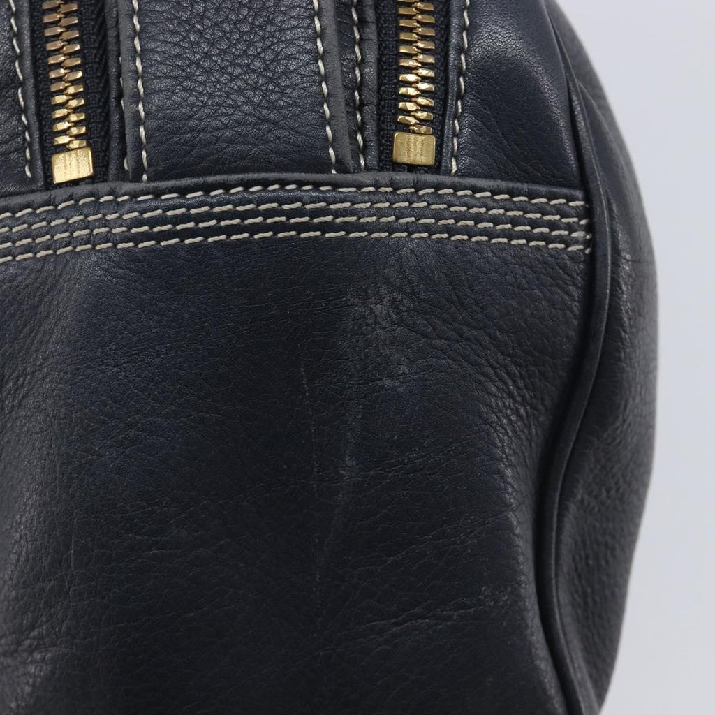 LOEWE Anagram Shoulder Bag Leather Navy Gold Auth 211867A