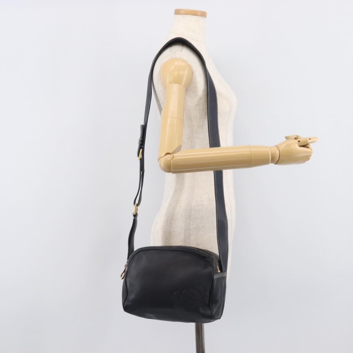 LOEWE Anagram Shoulder Bag Leather Navy Gold Auth 211867A