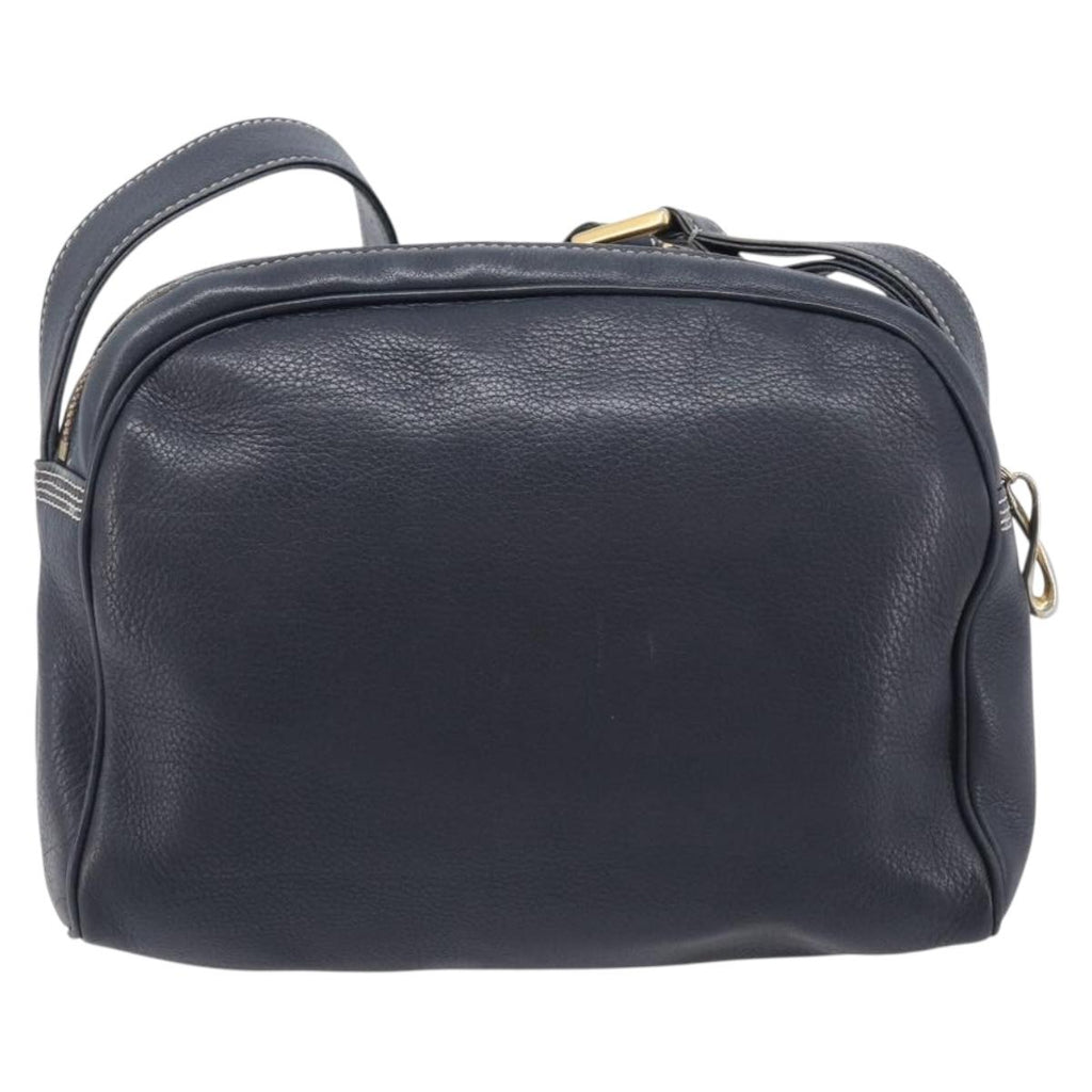 LOEWE Anagram Shoulder Bag Leather Navy Gold Auth 211867A