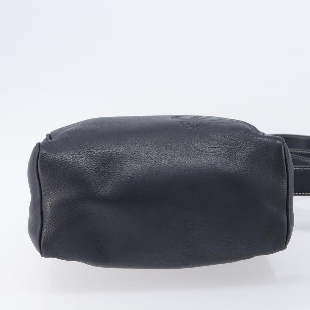 LOEWE Anagram Shoulder Bag Leather Navy Gold Auth 211867A