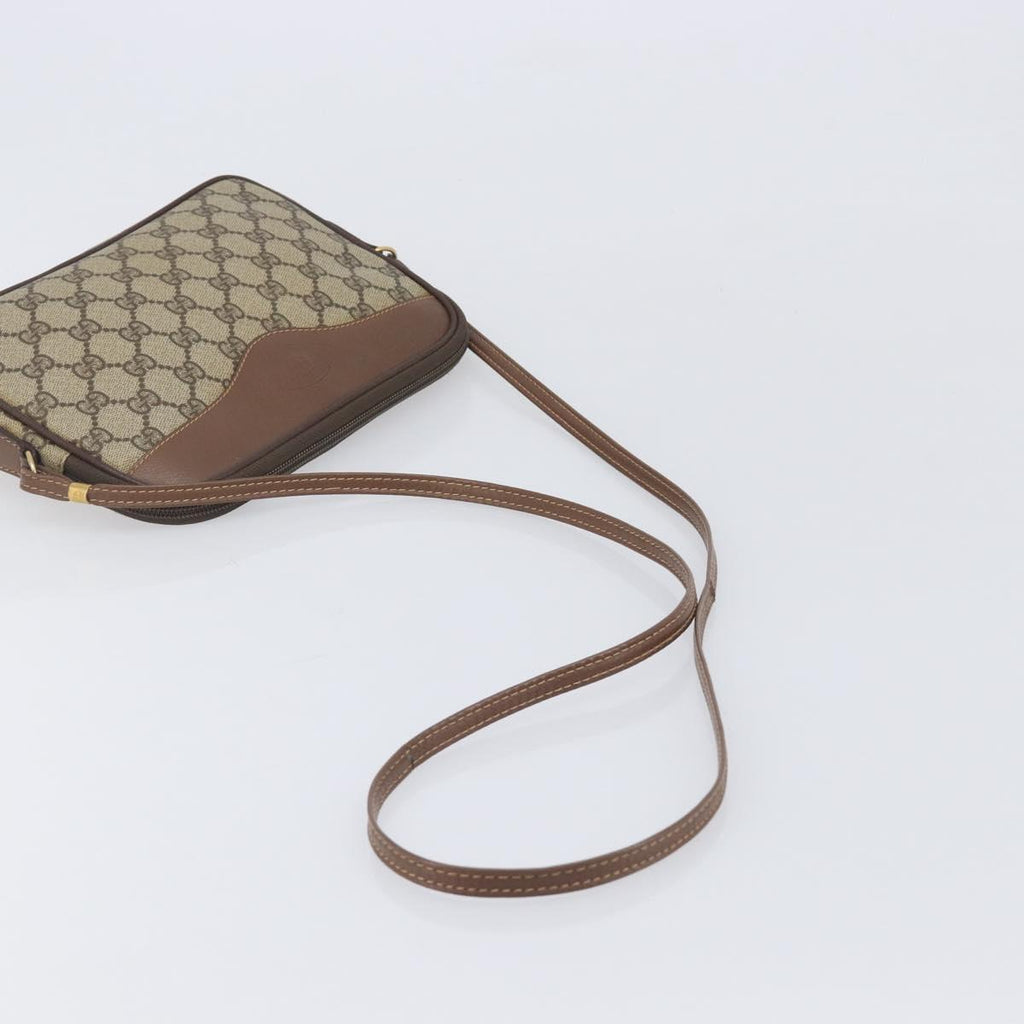 GUCCI GG Supreme Shoulder Bag PVC Beige Gold Auth 211882