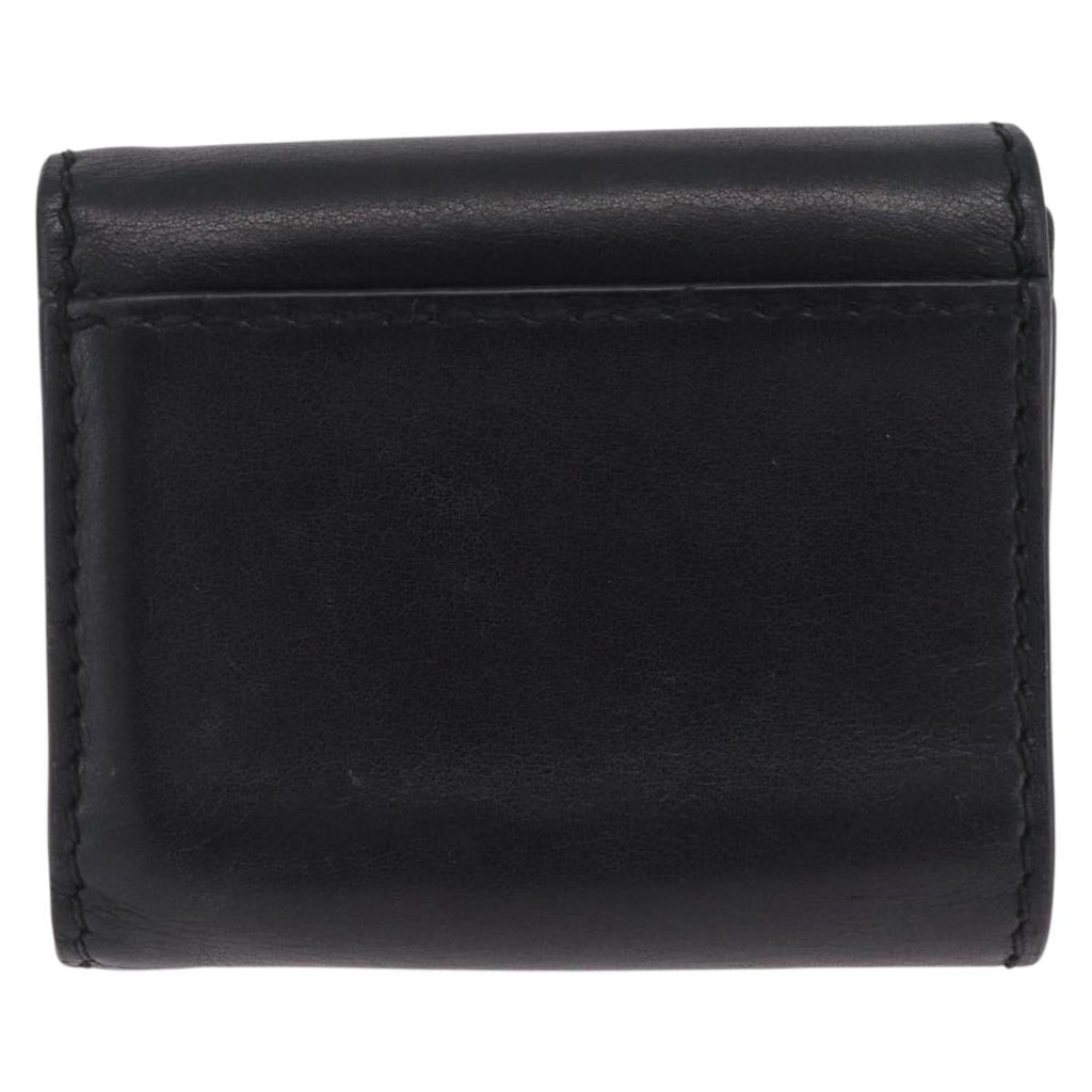 Christian Dior Trifold Wallet Leather Black Gold Auth 211978A
