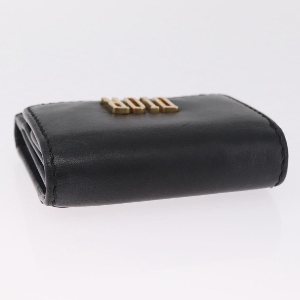 Christian Dior Trifold Wallet Leather Black Gold Auth 211978A