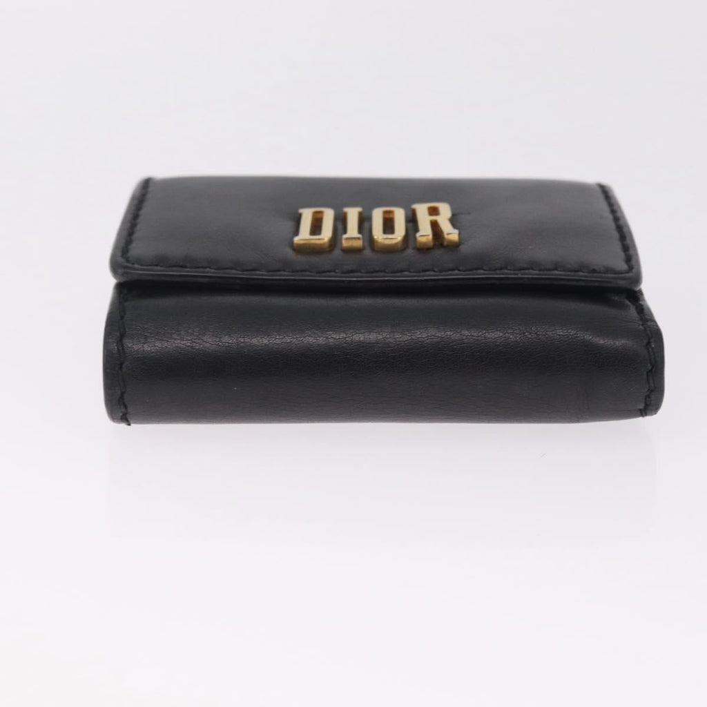 Christian Dior Trifold Wallet Leather Black Gold Auth 211978A