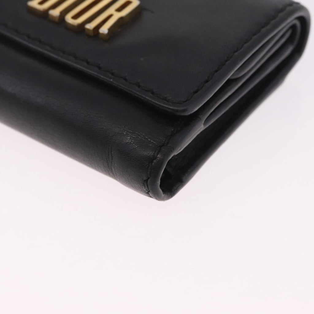 Christian Dior Trifold Wallet Leather Black Gold Auth 211978A