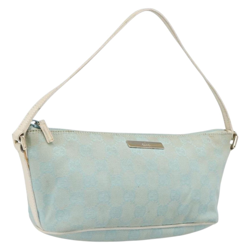 GUCCI GG Canvas Accessory Pouch Light Blue Gold 039 1103 Auth 211979
