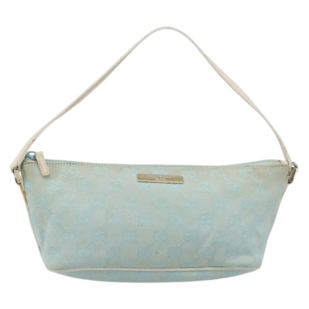 GUCCI GG Canvas Accessory Pouch Light Blue Gold 039 1103 Auth 211979