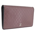 CHANEL Bicolore Long Wallet Leather Purple Silver CC Auth 211981V