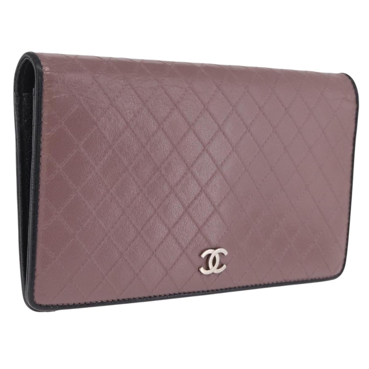 CHANEL Bicolore Long Wallet Leather Purple Silver CC Auth 211981V