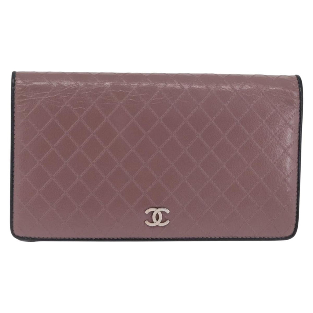 CHANEL Bicolore Long Wallet Leather Purple Silver CC Auth 211981V