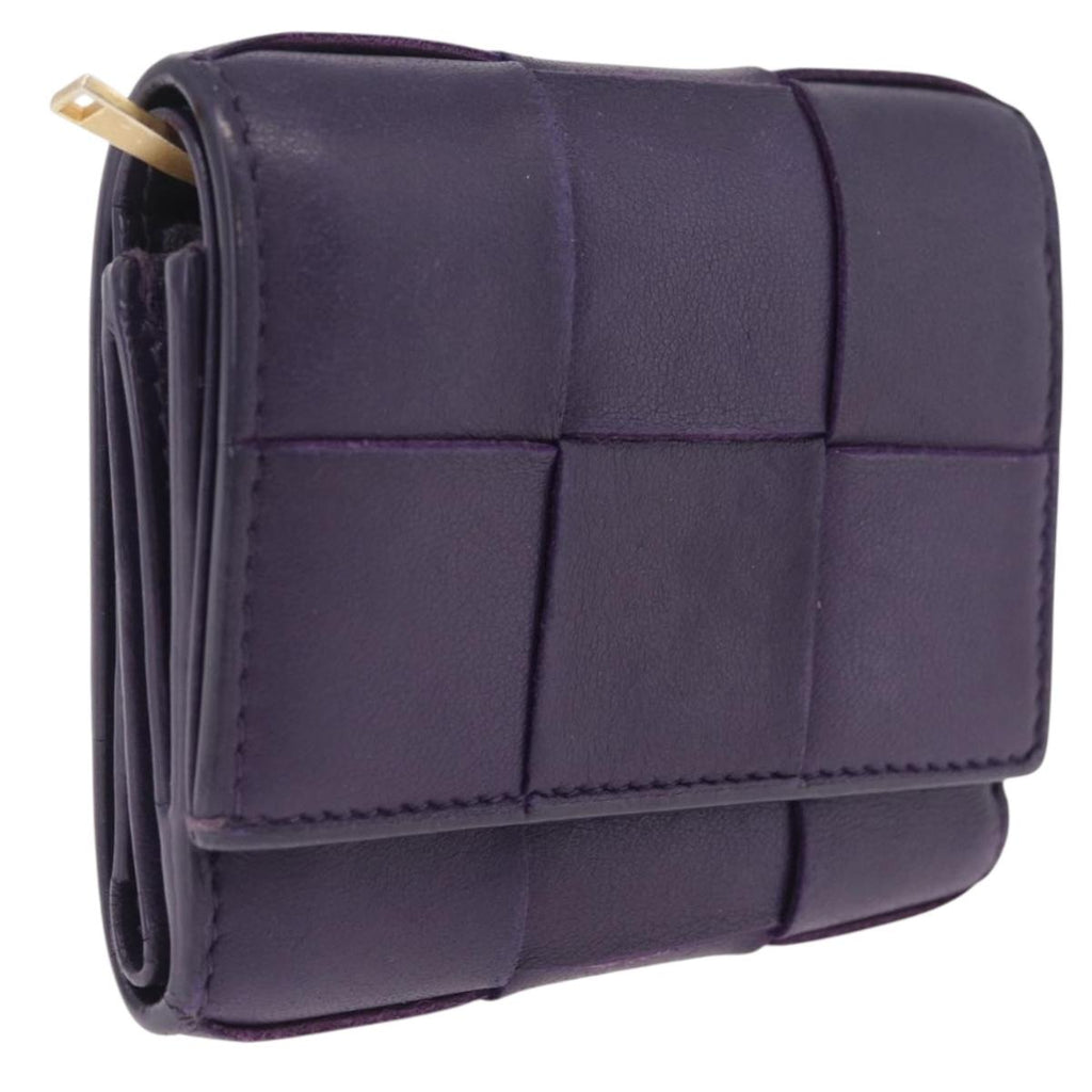 Bottega Veneta MAXI INTRECCIATO Cassette Wallet Leather Purple Gold Auth 211988A