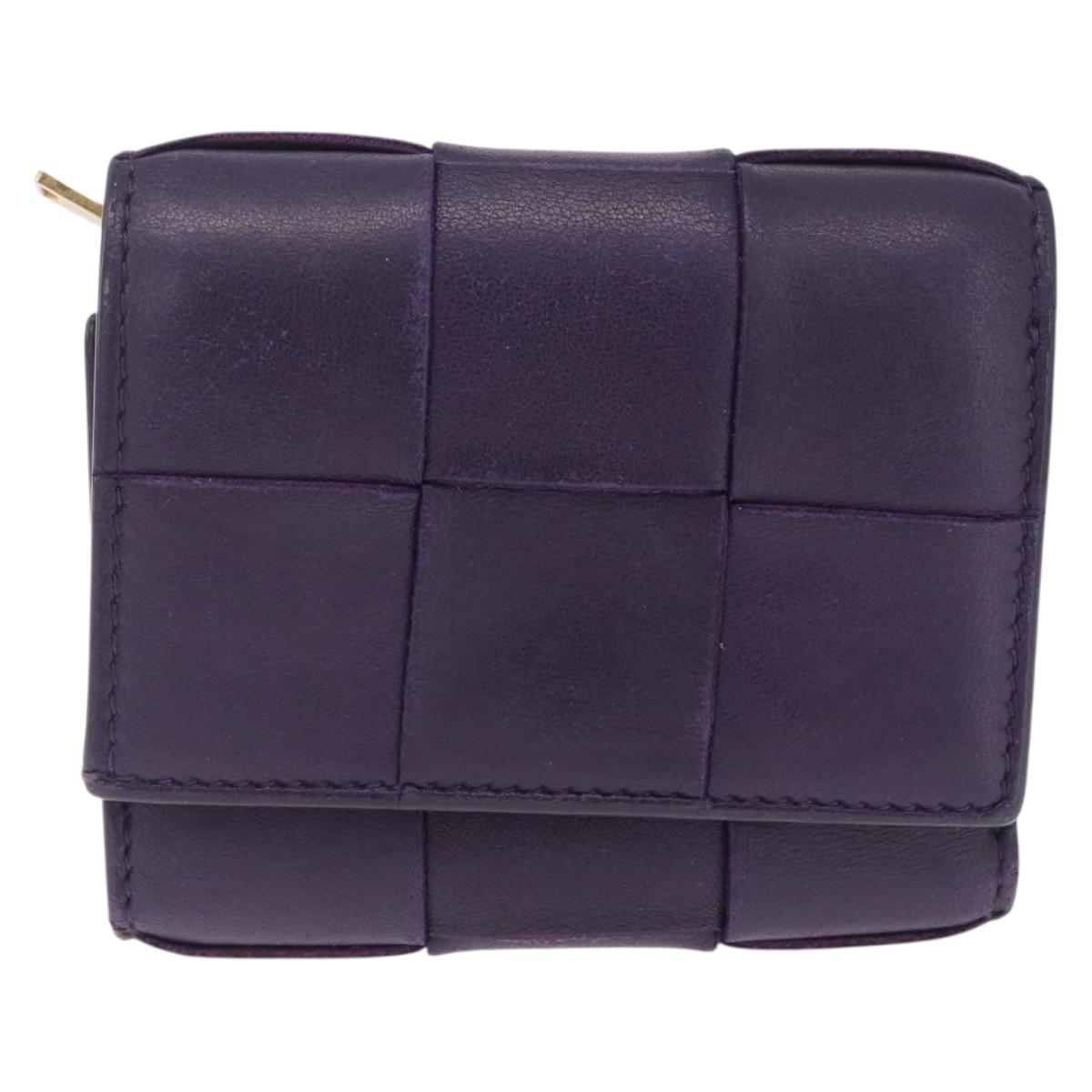 Bottega Veneta MAXI INTRECCIATO Cassette Wallet Leather Purple Gold Auth 211988A