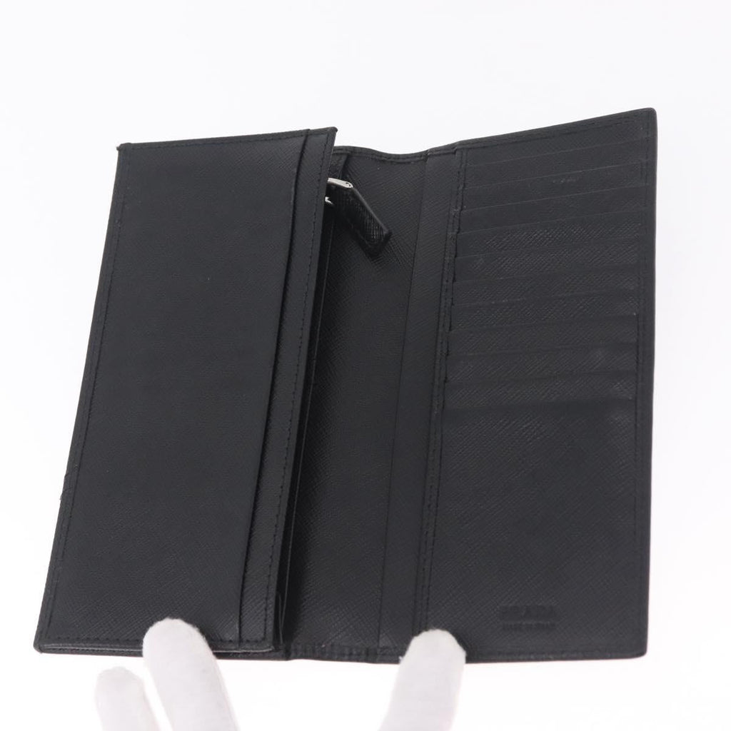 PRADA Long Wallet Safiano Leather Black Silver Auth 211994A