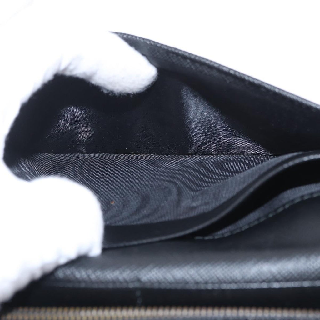 PRADA Long Wallet Safiano Leather Black Silver Auth 211994A