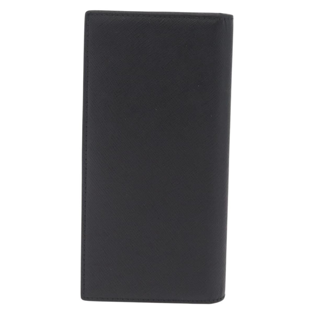 PRADA Long Wallet Safiano Leather Black Silver Auth 211994A