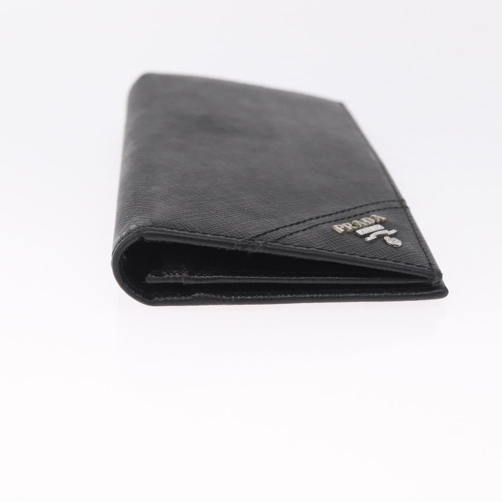 PRADA Long Wallet Safiano Leather Black Silver Auth 211994A