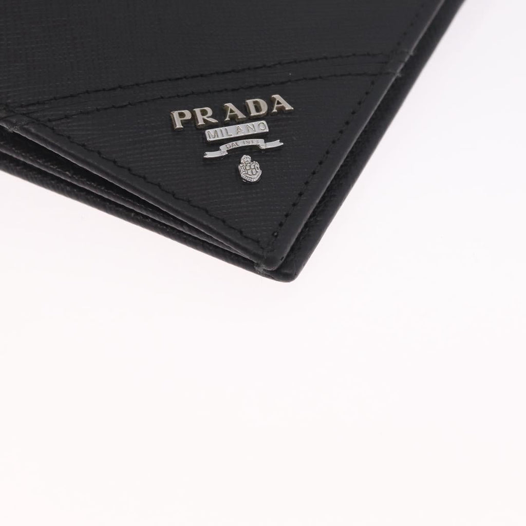 PRADA Long Wallet Safiano Leather Black Silver Auth 211994A