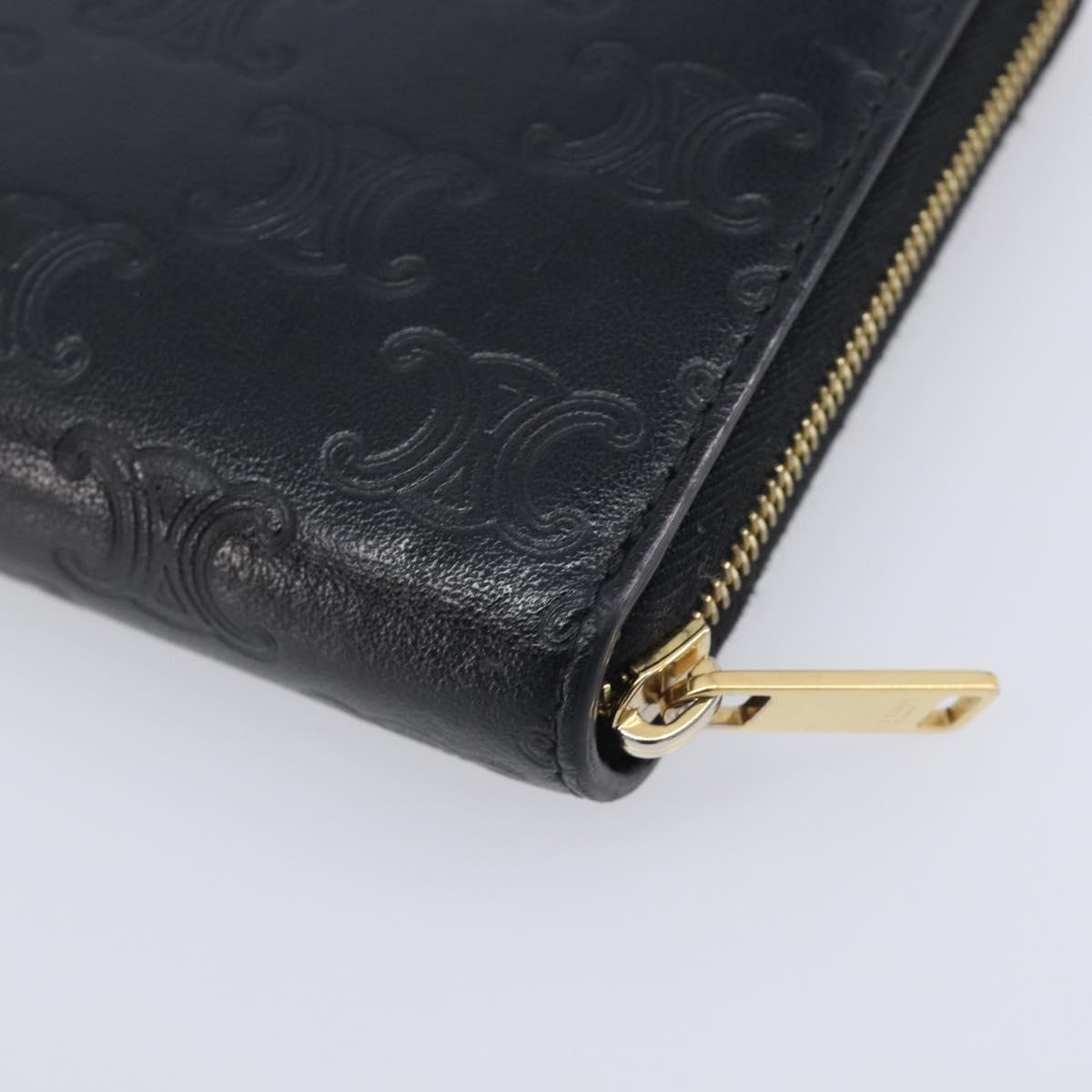 CELINE Triomphe Long Wallet Leather Black Gold Auth 212057M