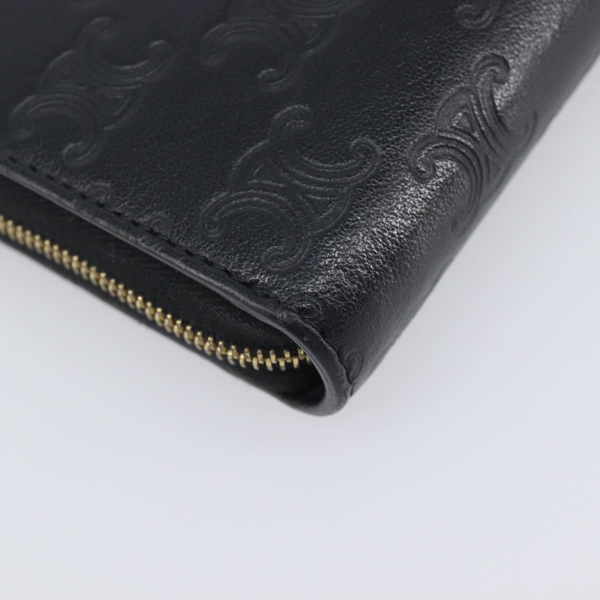 CELINE Triomphe Long Wallet Leather Black Gold Auth 212057M