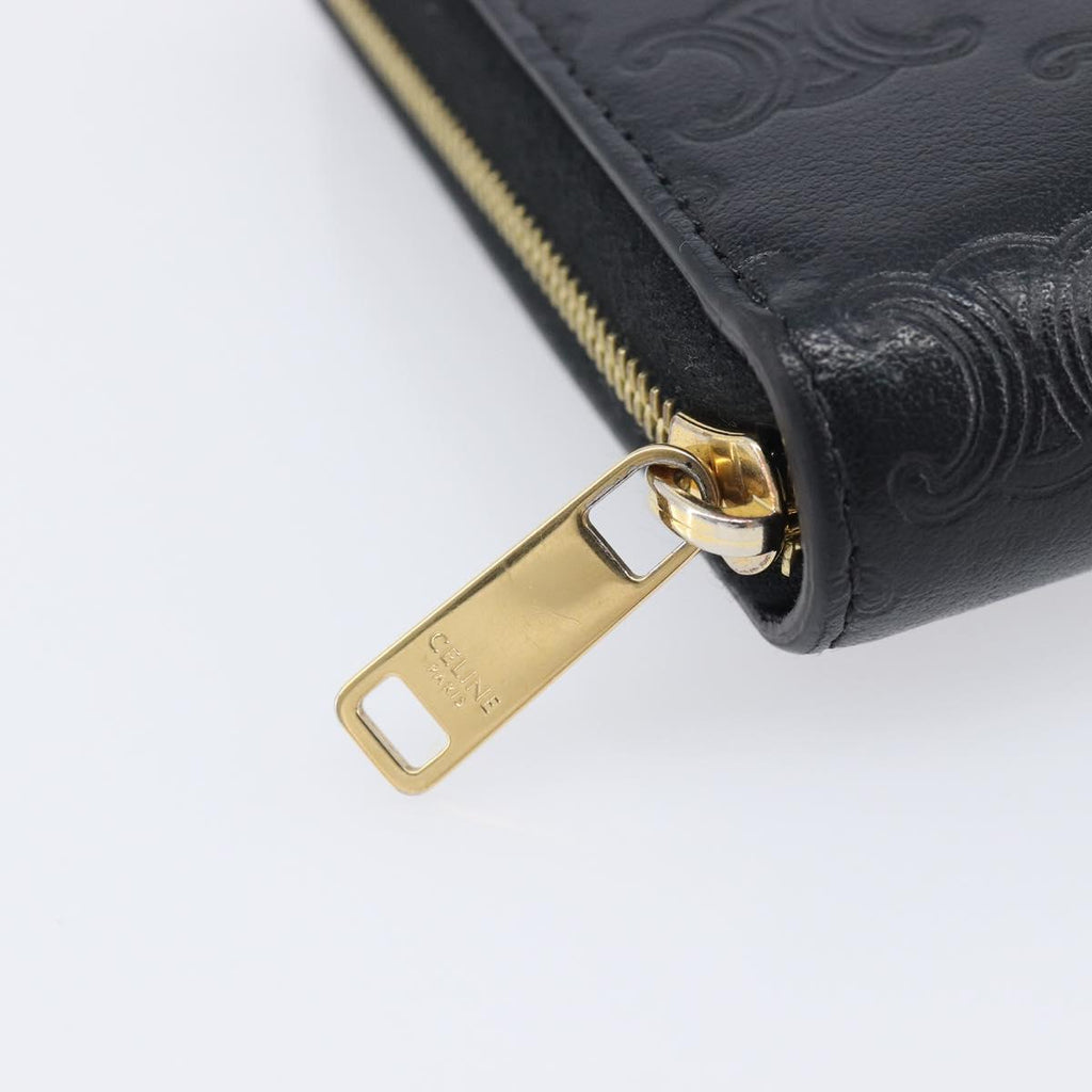 CELINE Triomphe Long Wallet Leather Black Gold Auth 212057M