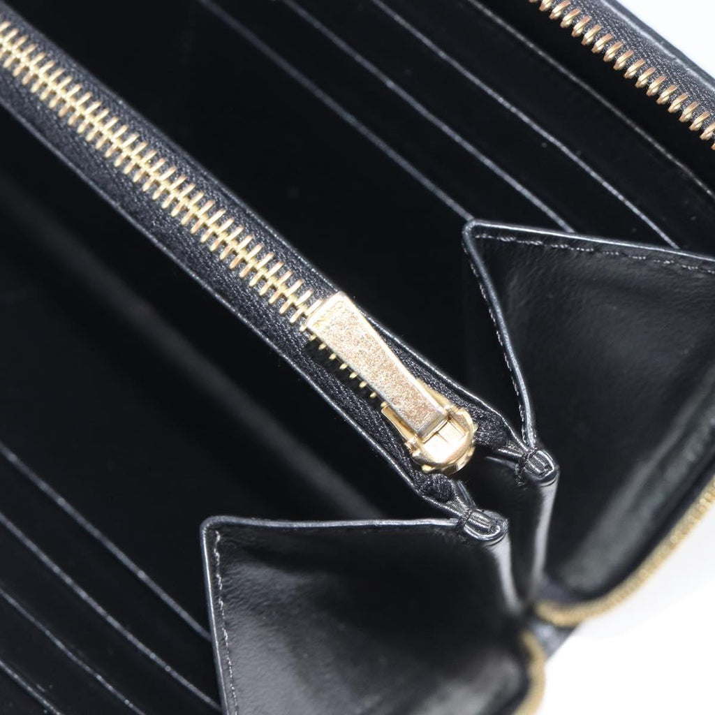 CELINE Triomphe Long Wallet Leather Black Gold Auth 212057M