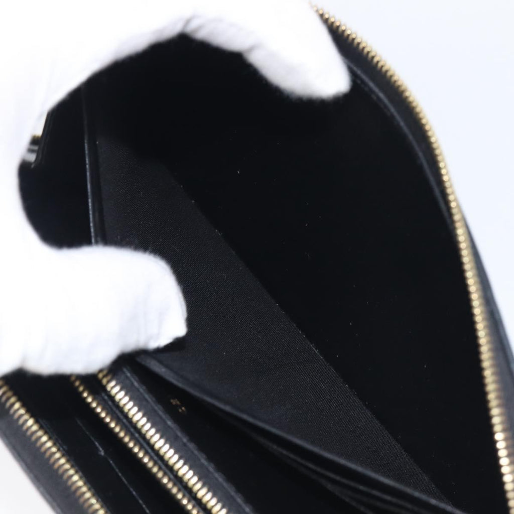 CELINE Triomphe Long Wallet Leather Black Gold Auth 212057M