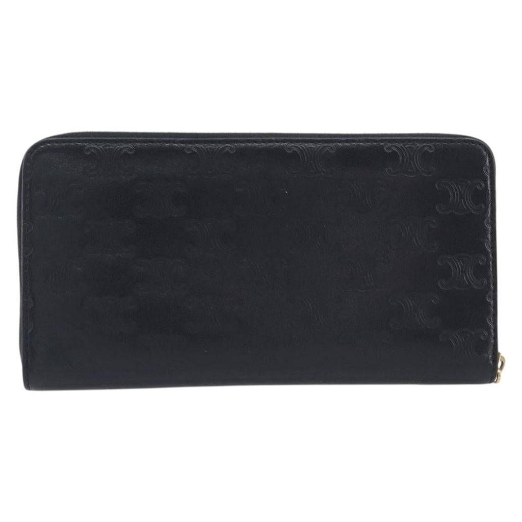 CELINE Triomphe Long Wallet Leather Black Gold Auth 212057M