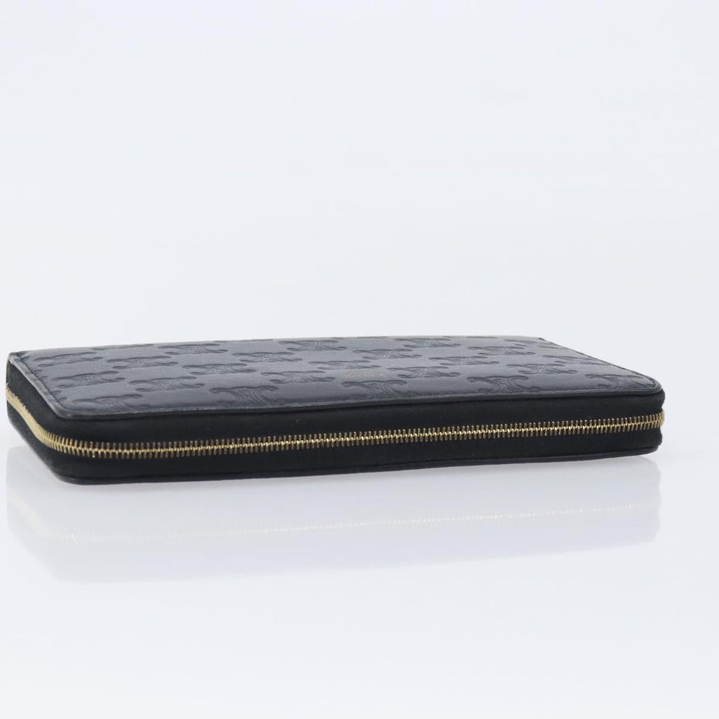 CELINE Triomphe Long Wallet Leather Black Gold Auth 212057M