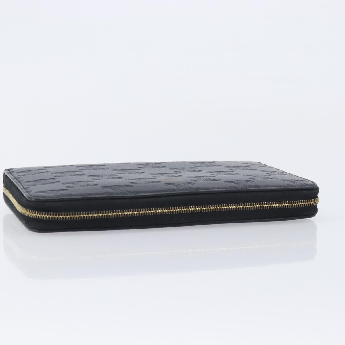 CELINE Triomphe Long Wallet Leather Black Gold Auth 212057M