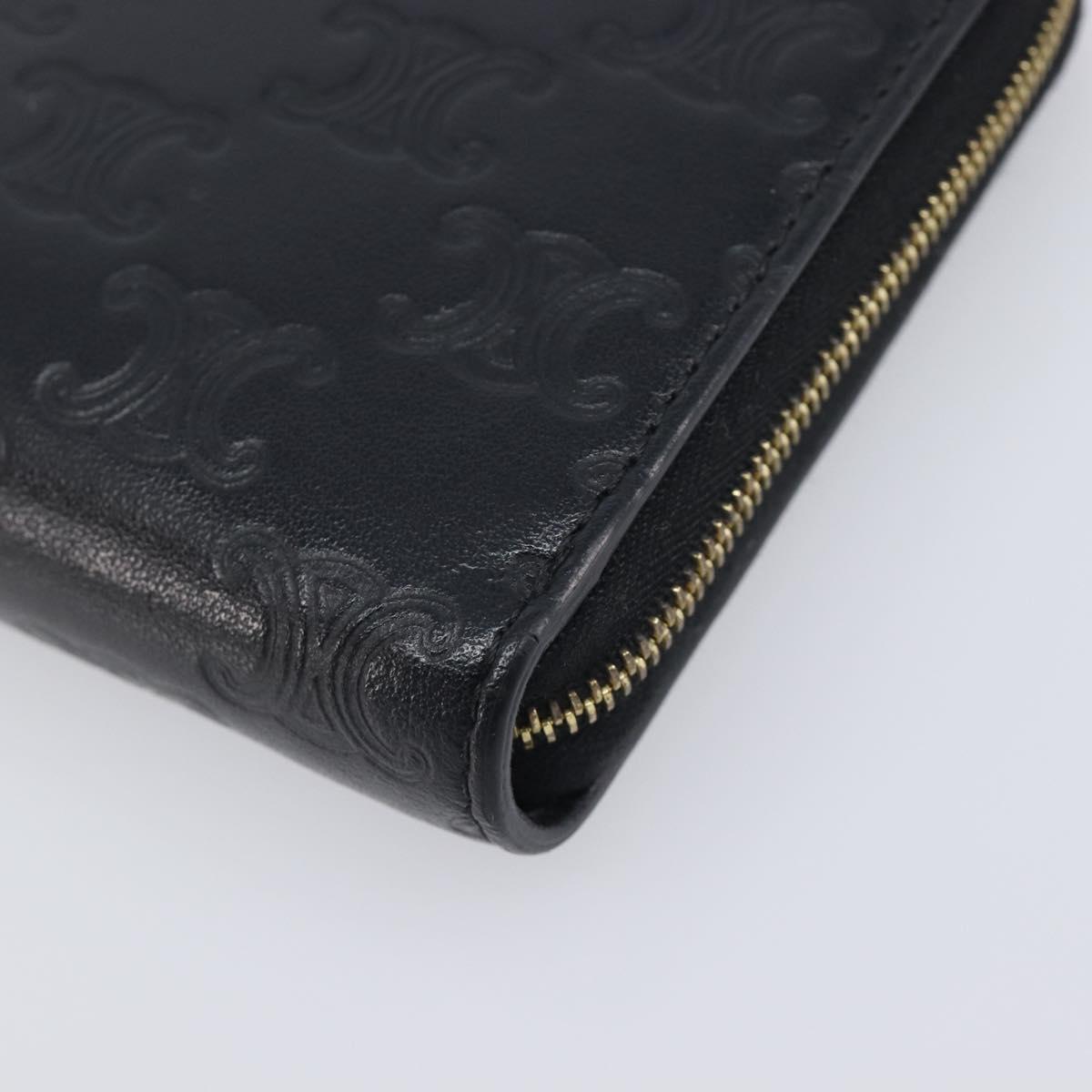CELINE Triomphe Long Wallet Leather Black Gold Auth 212057M