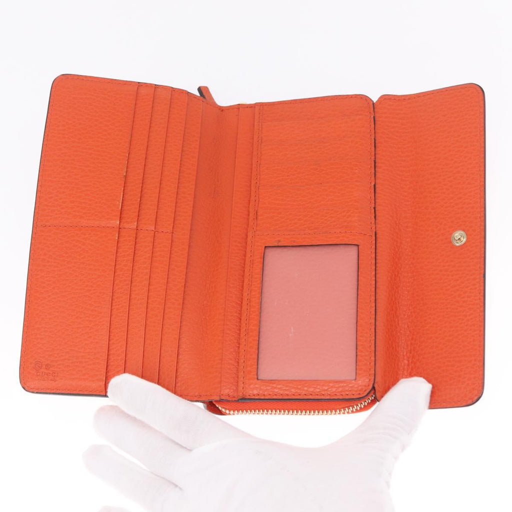 GUCCI Interlocking Long Wallet Leather Outlet Orange Gold 449397 Auth 212115A