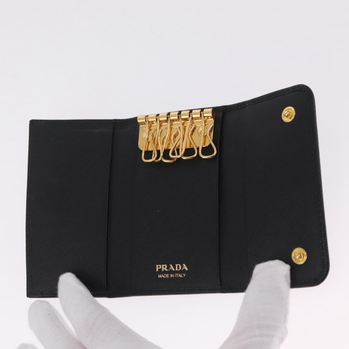 PRADA Key Case Safiano Leather Black Gold Auth 212121M