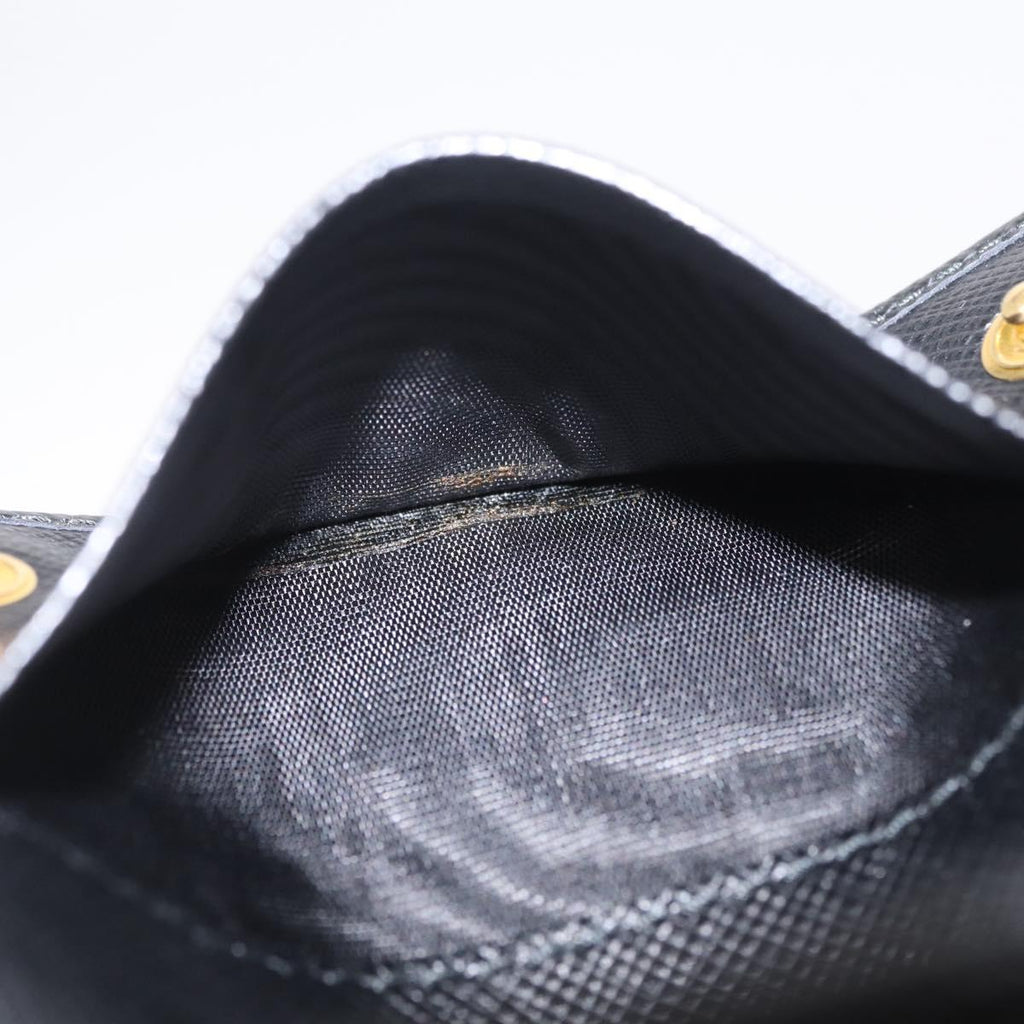 PRADA Key Case Safiano Leather Black Gold Auth 212121M