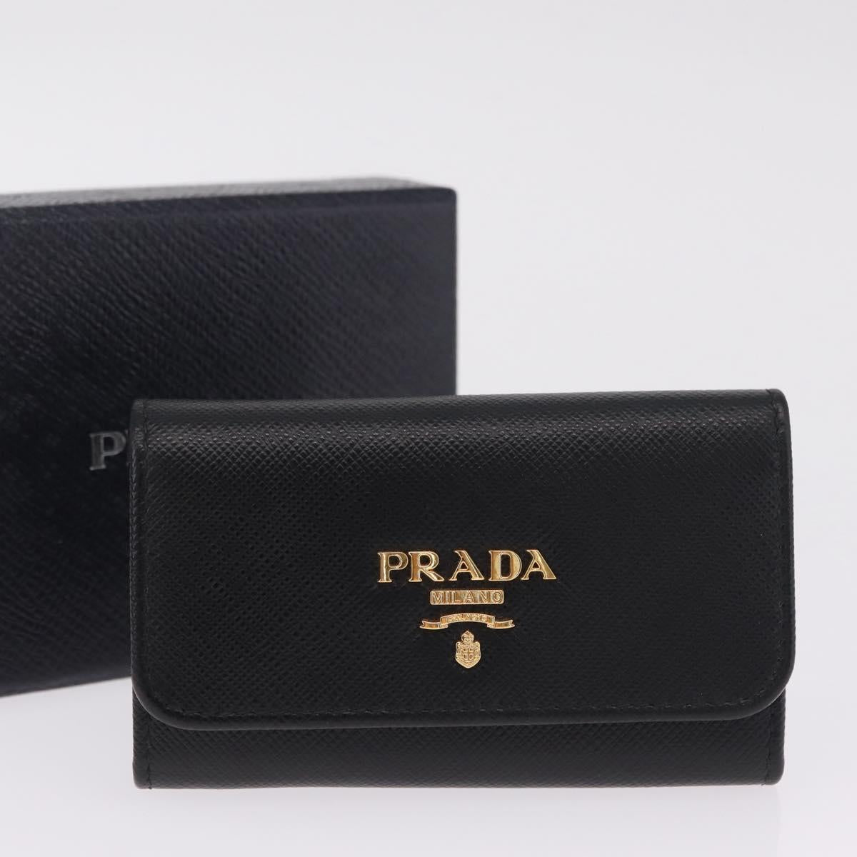 PRADA Key Case Safiano Leather Black Gold Auth 212121M