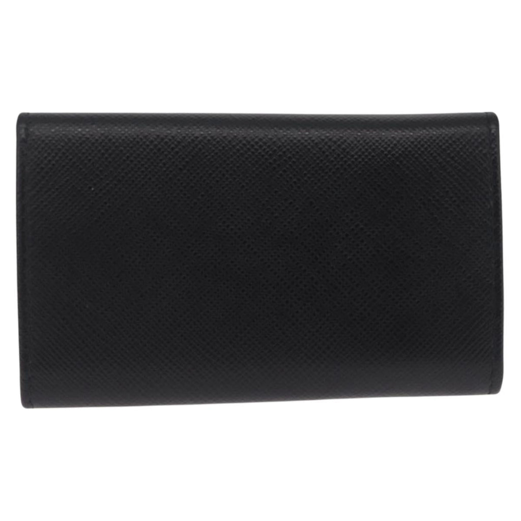 PRADA Key Case Safiano Leather Black Gold Auth 212121M