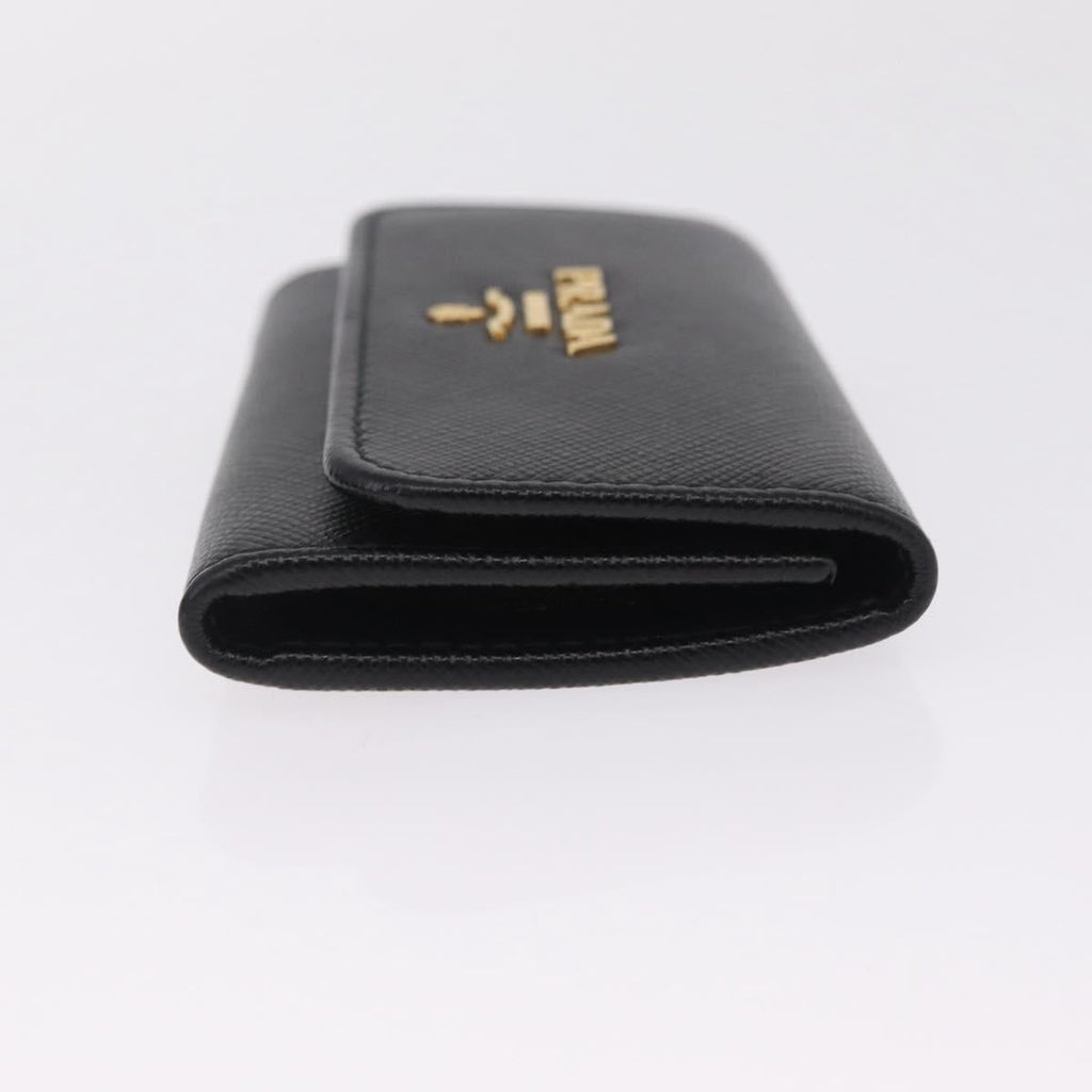 PRADA Key Case Safiano Leather Black Gold Auth 212121M