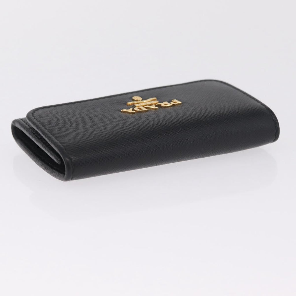 PRADA Key Case Safiano Leather Black Gold Auth 212121M