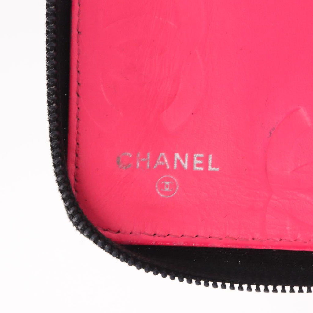 CHANEL Matelasse Cambon Line Long Wallet Lamb Skin Black Silver CC Auth 212124