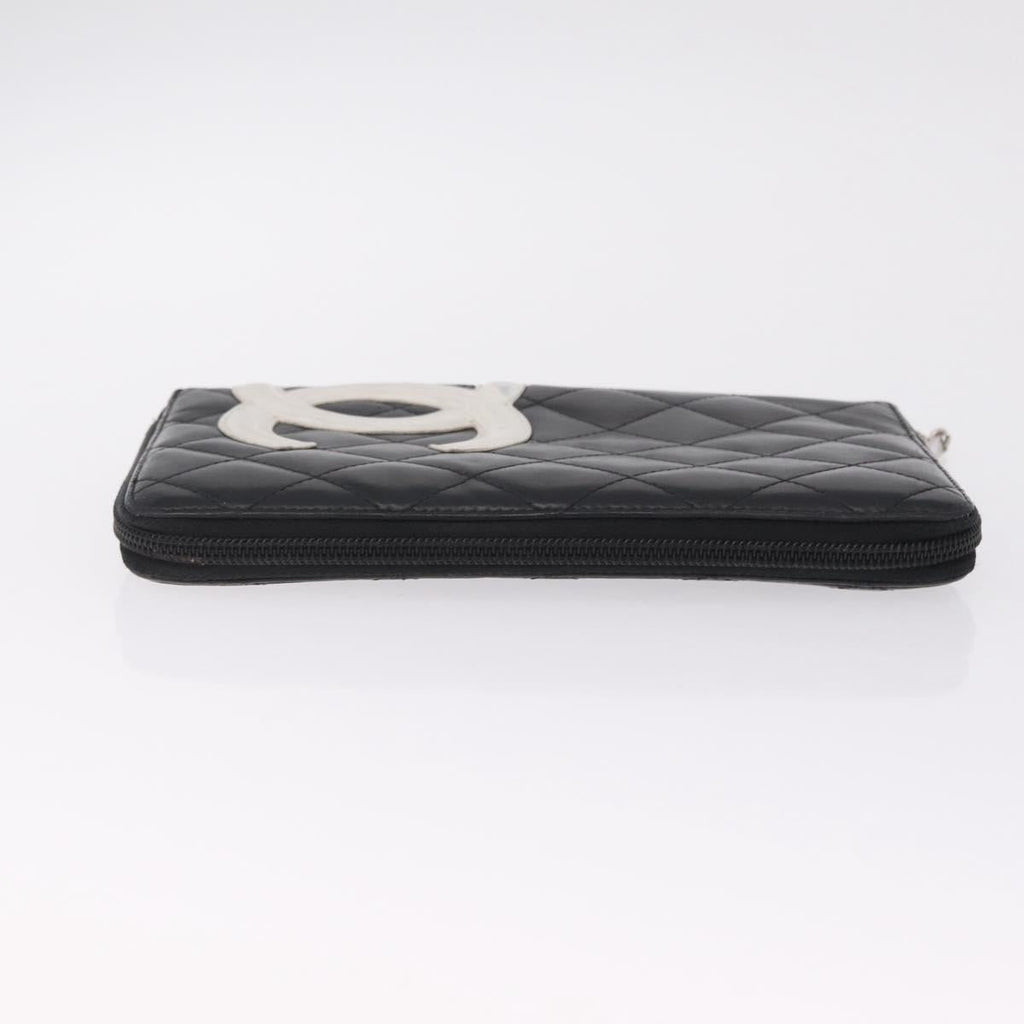 CHANEL Matelasse Cambon Line Long Wallet Lamb Skin Black Silver CC Auth 212124