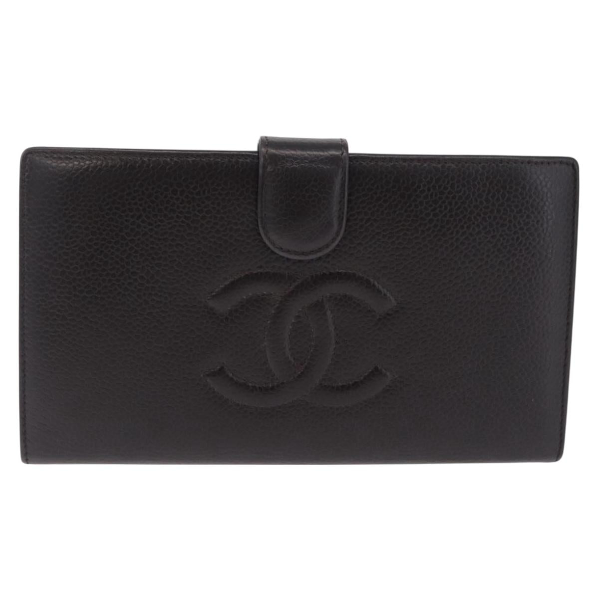 CHANEL Matelasse Long Wallet Caviar Skin Brown CC Auth 212125V
