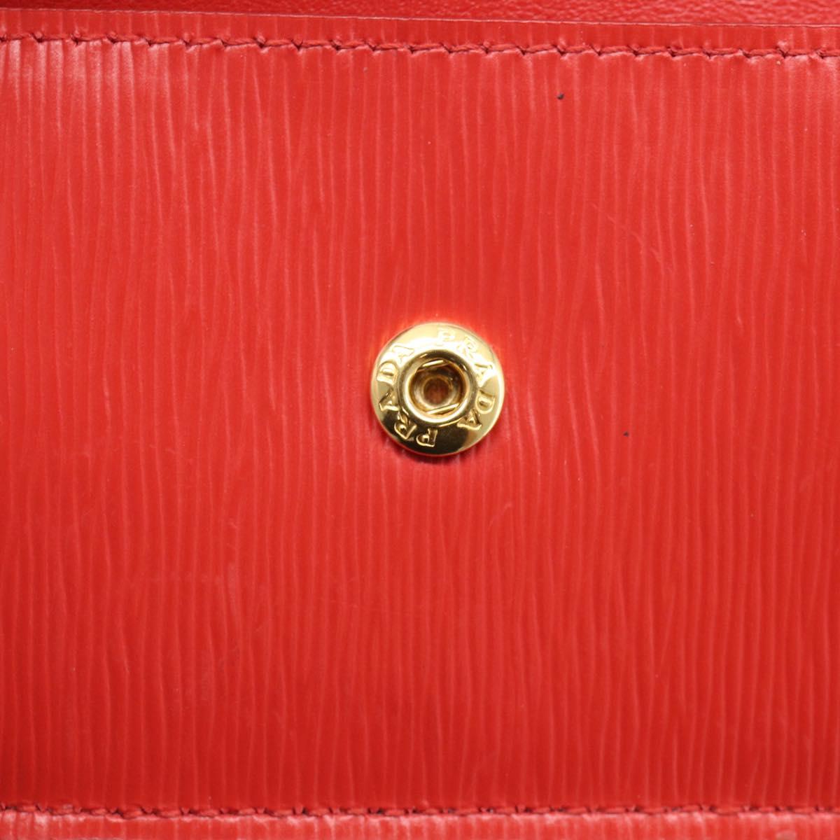 PRADA Trifold Wallet Leather Red Gold Tone Auth 212128M