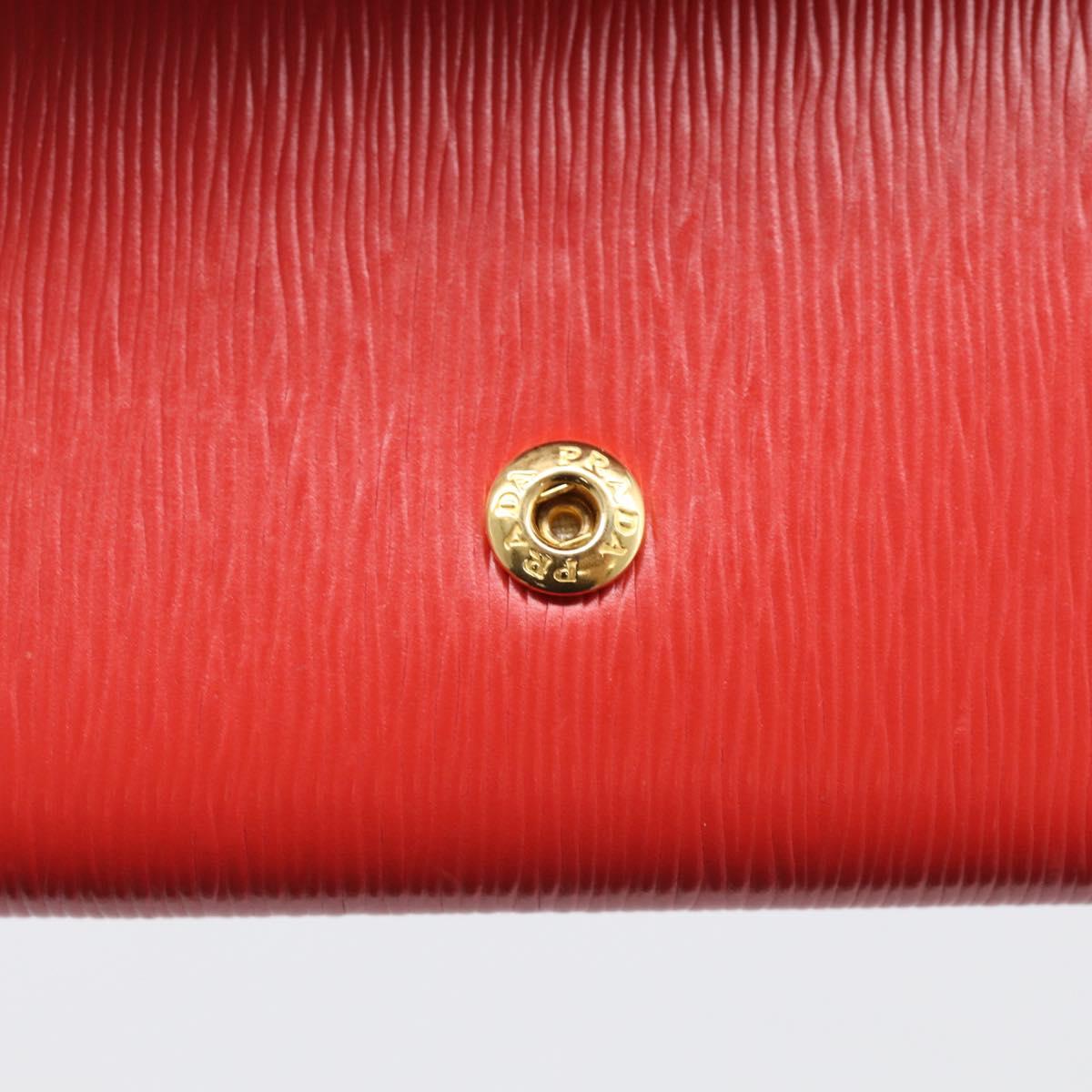 PRADA Trifold Wallet Leather Red Gold Tone Auth 212128M