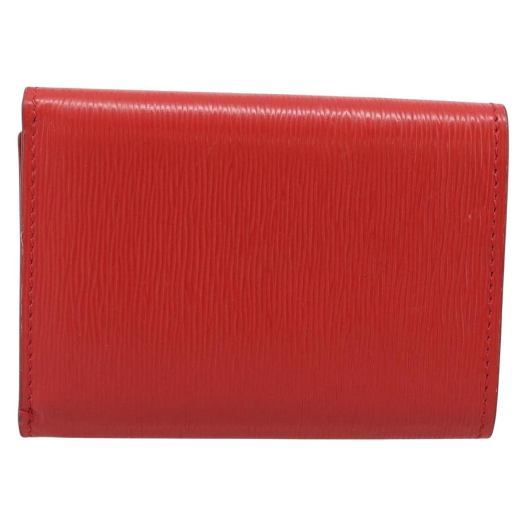 PRADA Trifold Wallet Leather Red Gold Tone Auth 212128M