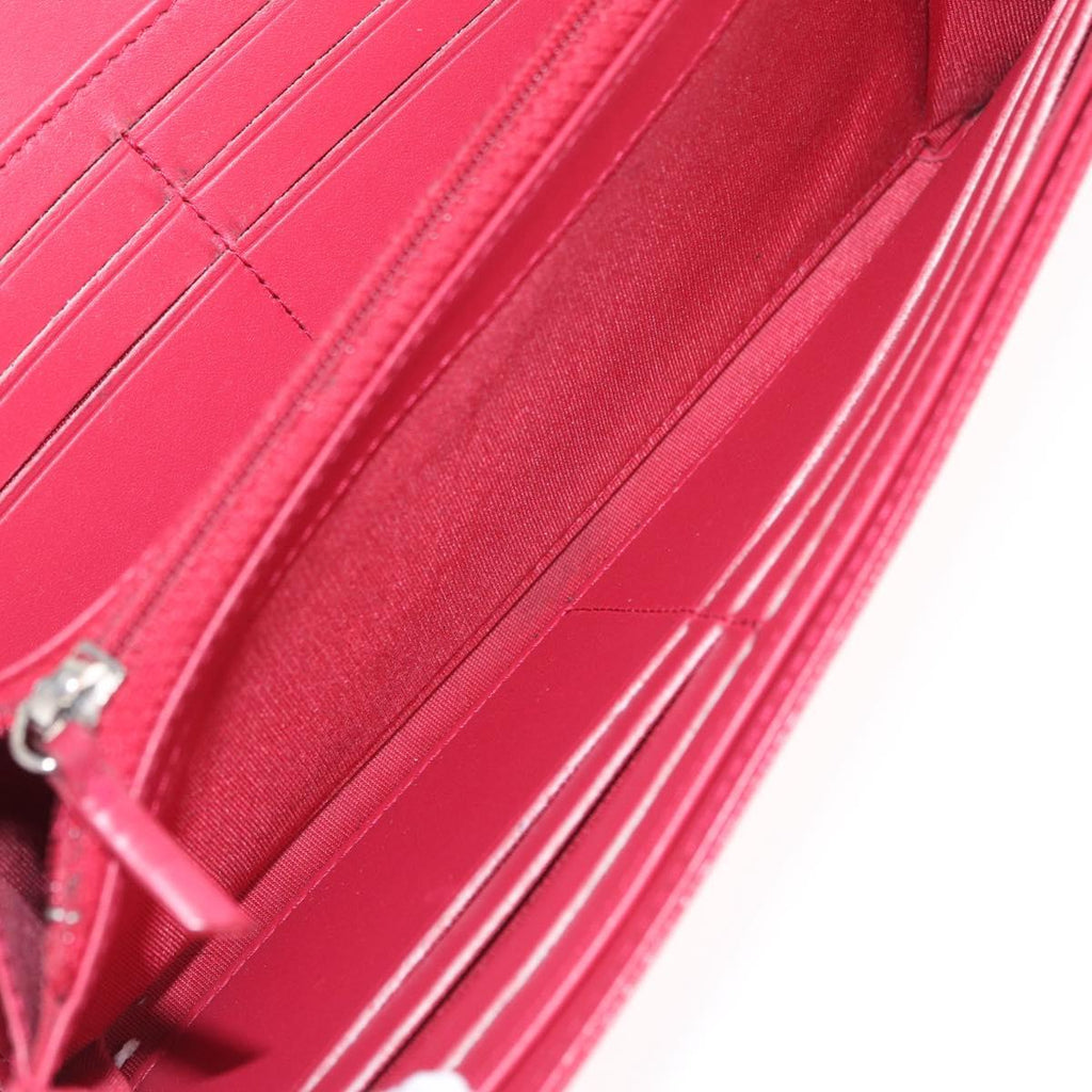 CHANEL Matelasse Long Wallet Caviar Skin Pink Silver CC Auth 212152A