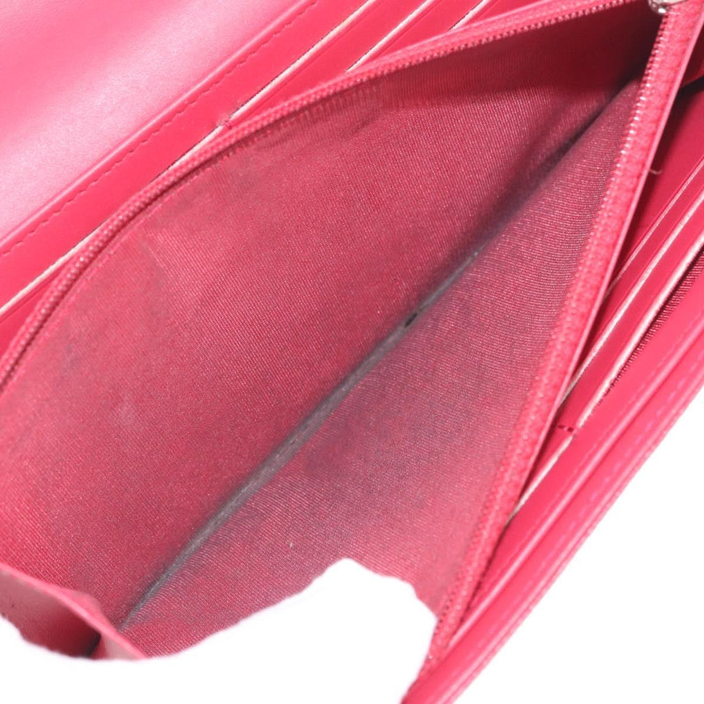 CHANEL Matelasse Long Wallet Caviar Skin Pink Silver CC Auth 212152A