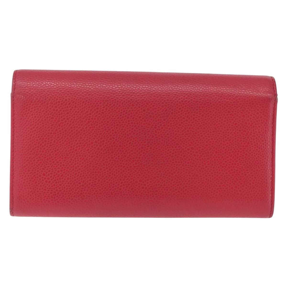 CHANEL Matelasse Long Wallet Caviar Skin Pink Silver CC Auth 212152A