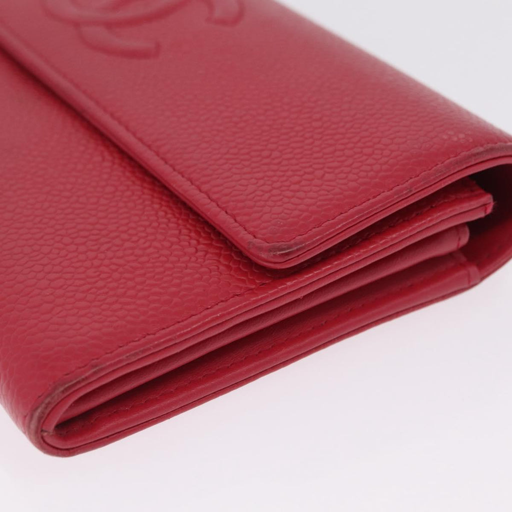 CHANEL Matelasse Long Wallet Caviar Skin Pink Silver CC Auth 212152A