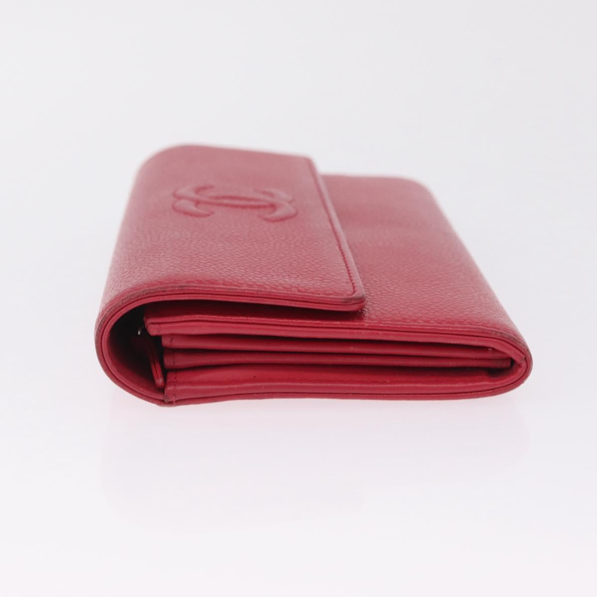 CHANEL Matelasse Long Wallet Caviar Skin Pink Silver CC Auth 212152A
