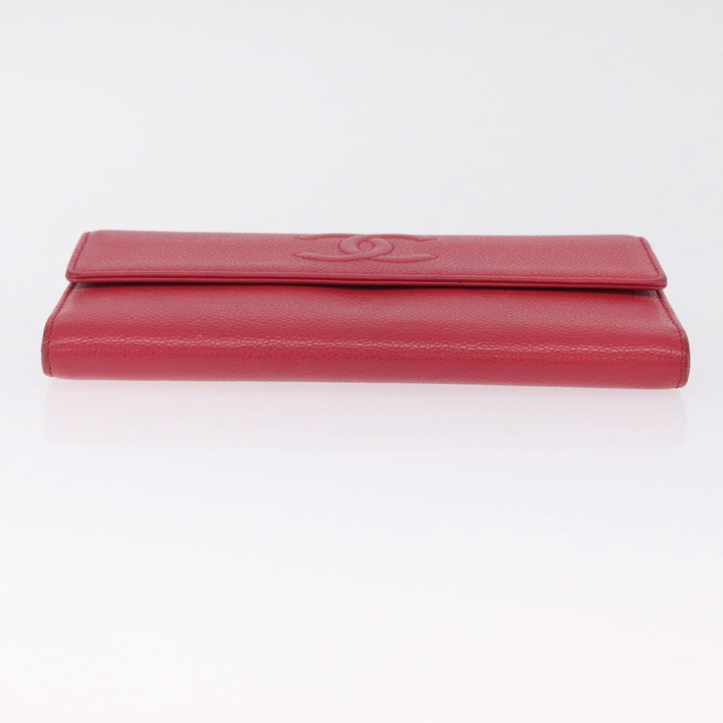 CHANEL Matelasse Long Wallet Caviar Skin Pink Silver CC Auth 212152A